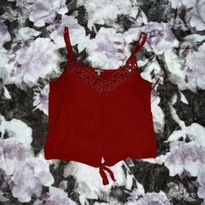 medium women’s tank top, burnt orange, lace detailing